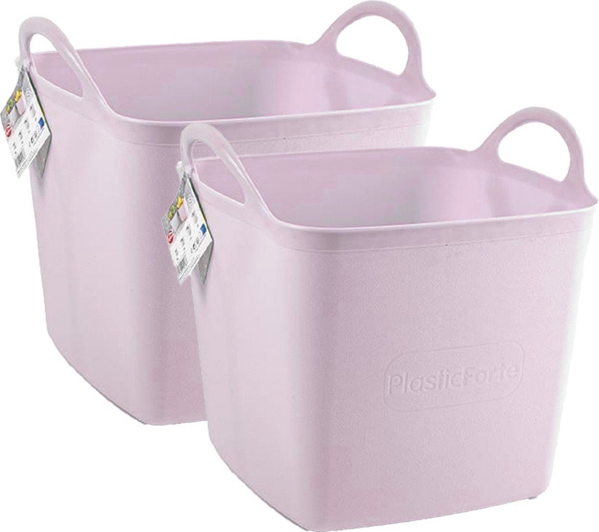 Goedkoopste Plasticforte Kuip/emmer/wasmand - 2x - flexibel - roze - 27 liter - vierkant - kunststof - 36 x 34 x 37 cm