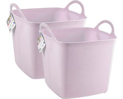 Plasticforte Kuip/emmer/wasmand - 2x - flexibel - roze - 27 liter - vierkant - kunststof - 36 x 34 x 37 cm