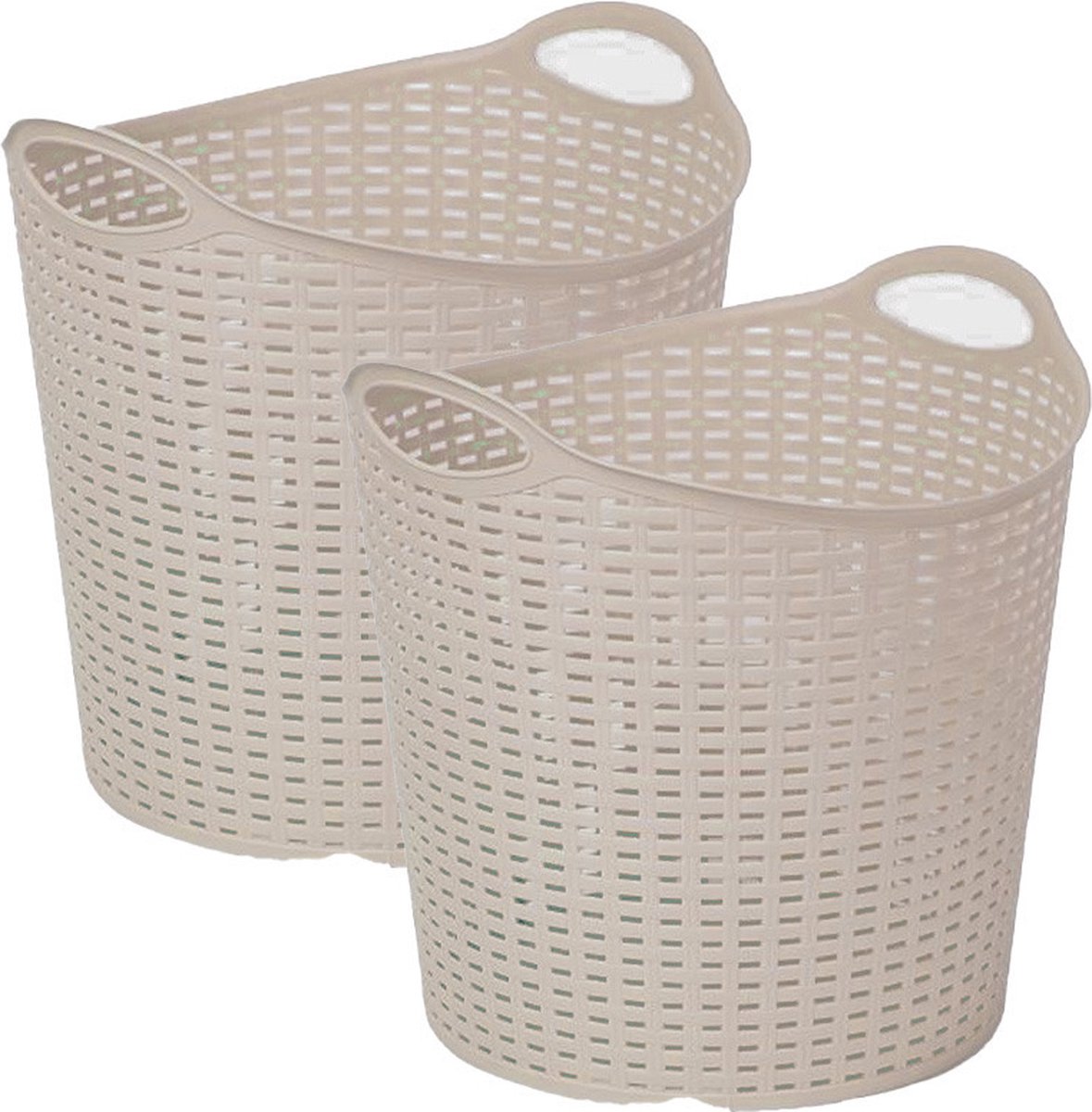 Goedkoopste Plasticforte Gevlochten wasmand/opbergmand - 2x - flexibel - beige - 27 liter - rond - kunststof - H38 x D37 cm