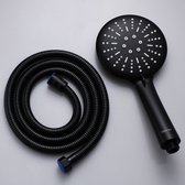 Pommeau de douche avec flexible EDMONDO - Zwart mat - 3 fonctions - Douchette - Douche de tête - Flexible de douche 1,5 m - 3 modes de pulvérisation - Ensemble de douche - Économie d'eau