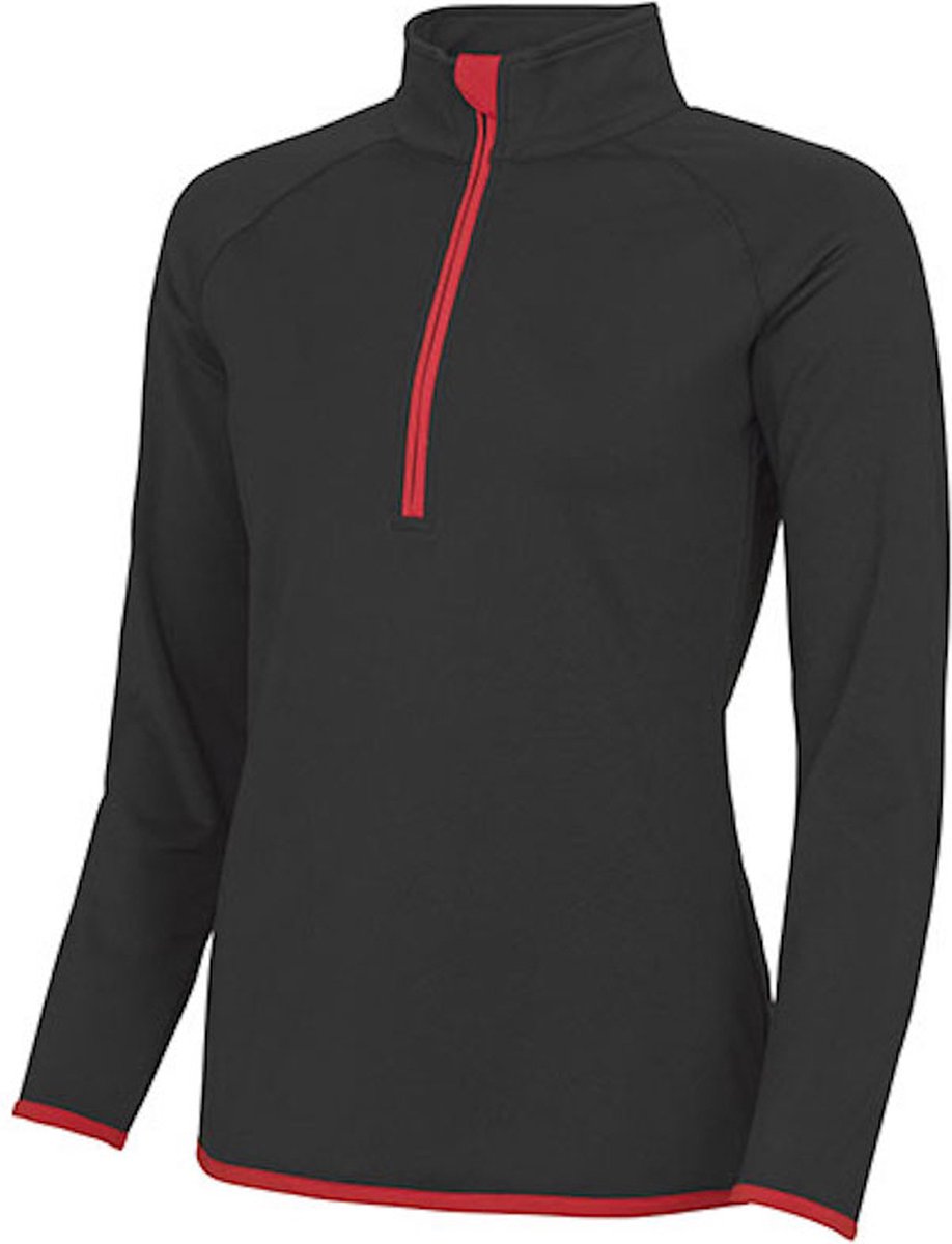 Damessportshirt 'Cool 1/2 Zip Sweat' Solid Black/Red - L