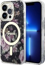 Guess Flower Back Case (MagSafe Compatible) - Geschikt voor Apple iPhone 14 Pro (6.1") - Zwart