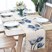 Tafelloper blauwe bloem 32 x 180 cm wasbaar tafelkleed bloemen tulp planten tafelloper zomer decoratieve tafelloper modern voor eetkamer keuken boerderij bruiloft verjaardag buiten