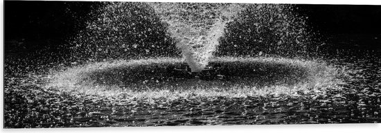 Dibond - Water - Druppels - Spetters - Zwart - Wit - 120x40 cm Foto op Aluminium (Met Ophangsysteem)