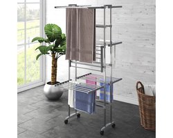vidaXL - Droogrek - 3-laags - met - wieltjes - 60x70x129 - cm - zilverkleurig
