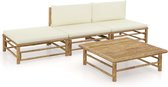 The Living Store Lounge Bamboo Garden Furniture Set - 65x70x60 cm - Cream White Cushions