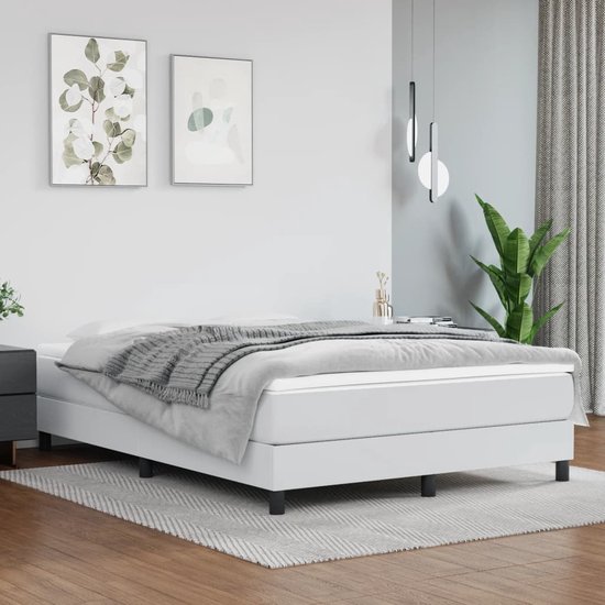 The Living Store Sommier tapissier cuir artificiel blanc 140x200 cm - Sommier tapissier - Sommier tapissier - Lit - Lit bébé - Meubles de couchage - Cadre de lit - Sommier - Lit double - Sommier tapissier - Lits - Berceaux