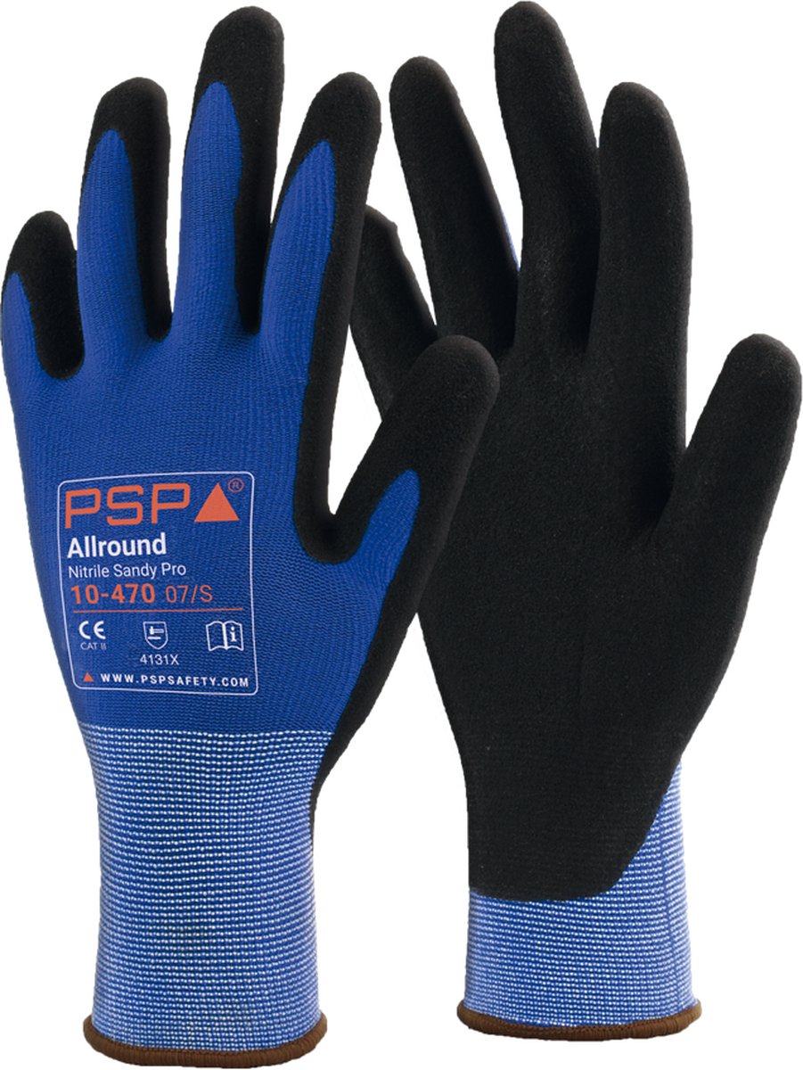 1x 12 paar - Werkhandschoenen PSP 10-470 Allround Top Nitrile Sandy, Blauw (per 12 paar), maat 11
