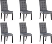 Set van 6 stoelen VILLOSA - grijze stof & donker houten poten L 48 cm x H 100 cm x D 61 cm