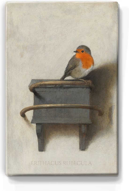 Robin 2 - Mini impression laque - 9,6 x 14,6 cm - Indiscernable d'une véritable peinture sur bois peinte à la main - Plus belle qu'une impression sur toile.