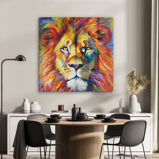 MuchoWow® Peinture sur verre 90x90 cm - Peinture sur verre - Lion - Peinture à l'huile - Art - Animaux - Photo sur verre acrylique - Peintures