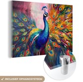 MuchoWow® Glasschilderij 150x100 cm - Schilderij acrylglas - Pauw - Dieren - Schilderij - Regenboog - Foto op glas - Schilderijen