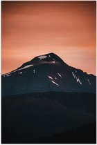 Poster Glanzend – Bergen - Bomen - Sneeuw - Oranje - Bergtop - 80x120 cm Foto op Posterpapier met Glanzende Afwerking