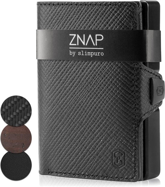 Slimpuro Znap Slim Wallet - 12 Pasjes - Muntvak - 8,9 X 1,8 X 6,3 cm (Bxhxd) RFID Bescherming - Zwart