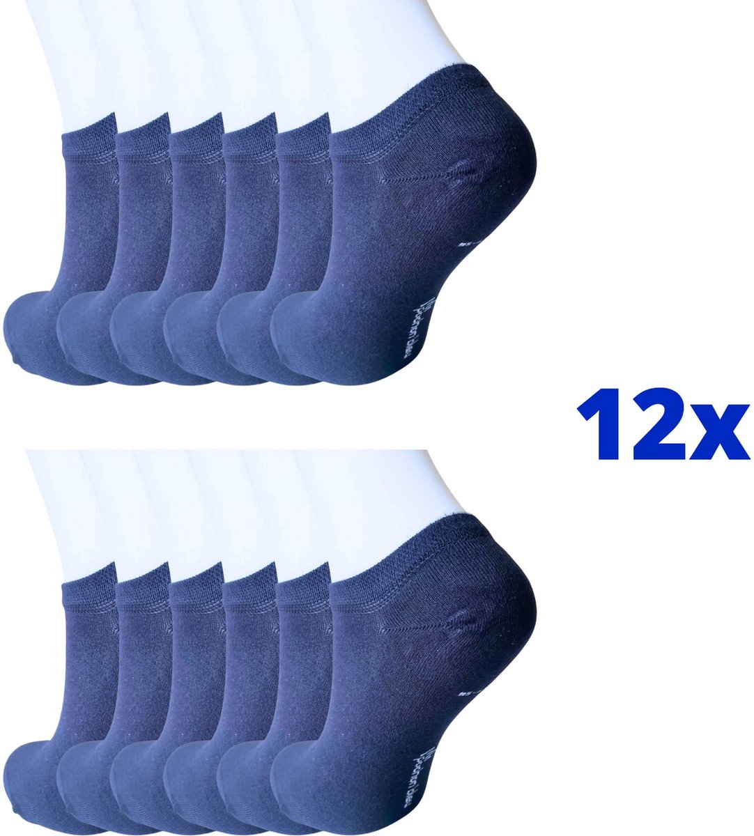 12x Bamboe Sneakersokken Naadloos - Unisex - 12 paar - Marineblauw - Maat 35-41 - Bamboe 84% - Sokken