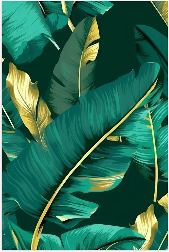 Poster (Mat) - Groene Palmbladeren met Gouden Details - 80x120 cm Foto op Posterpapier met een Matte look