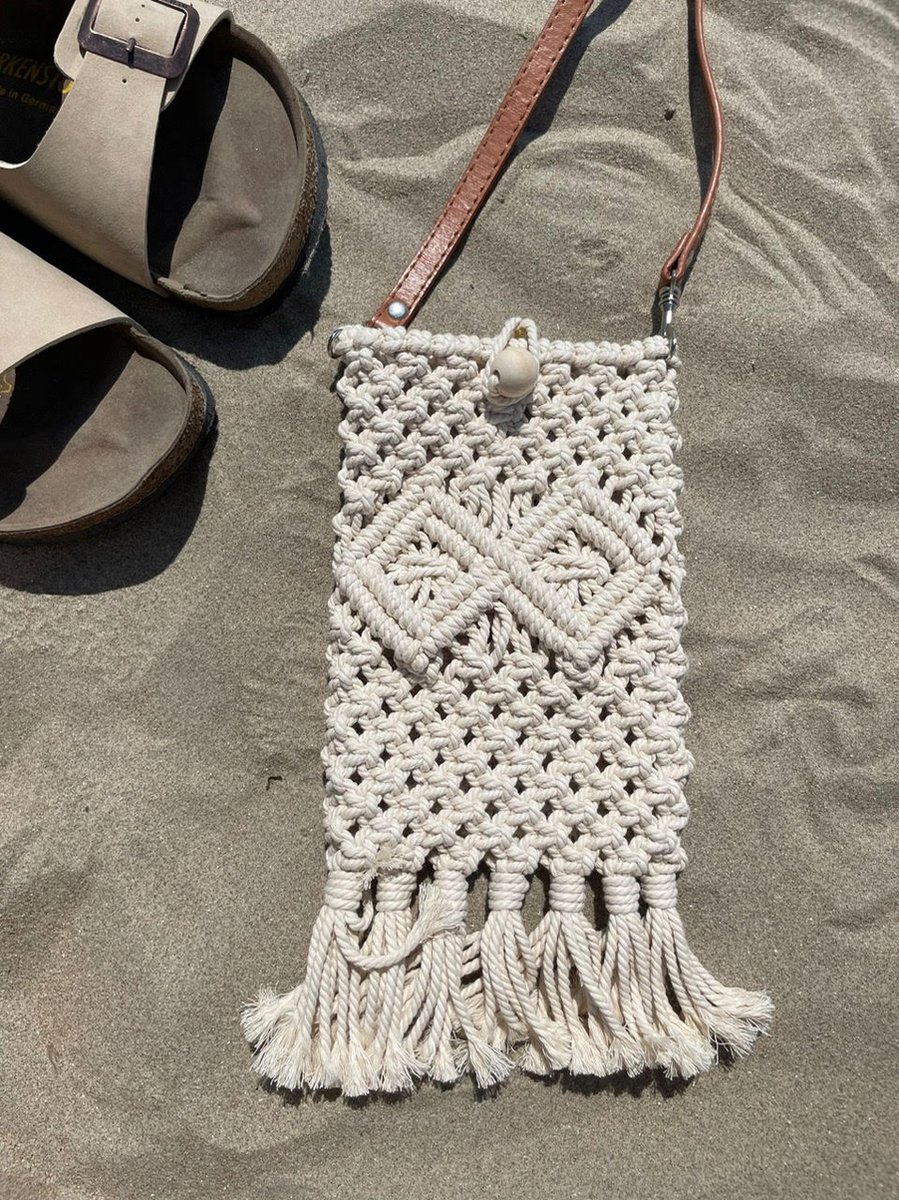 Macrame Tas - Macrame baklava - hand tas ecru - naturel kleur
