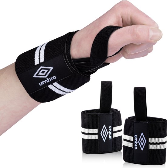 Foto: Umbro wrist wraps 2 stuks polsbeschermers krachttraining en fitness wit zwart