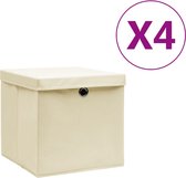 vidaXL - Opbergboxen - met - deksel - 4 - st - 28x28x28 - cm - crèmekleurig