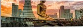 Dibond - Gouden Boeddha voor Wat Paknam Phasi Charoen in Bangkok, Thailand - 90x30 cm Foto op Aluminium (Met Ophangsysteem)