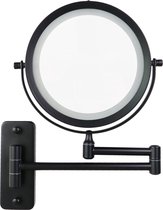 Make-up spiegel met LED verlichting - Wandbevestiging - 360° - Dubbelzijdig - 3x vergrotend - Zwart