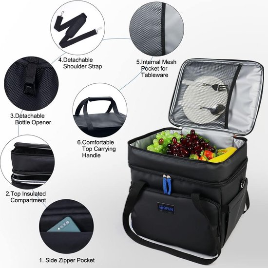 Koeltas Picknicktas IJszak Lunchtas 24 L Dubbele warmte-isolatie Koelbox Opvouwbaar Zwart voor Kamperen, Picknicken, Excursie, Reizen, Buitenshuis van KOEL — afbeelding 4