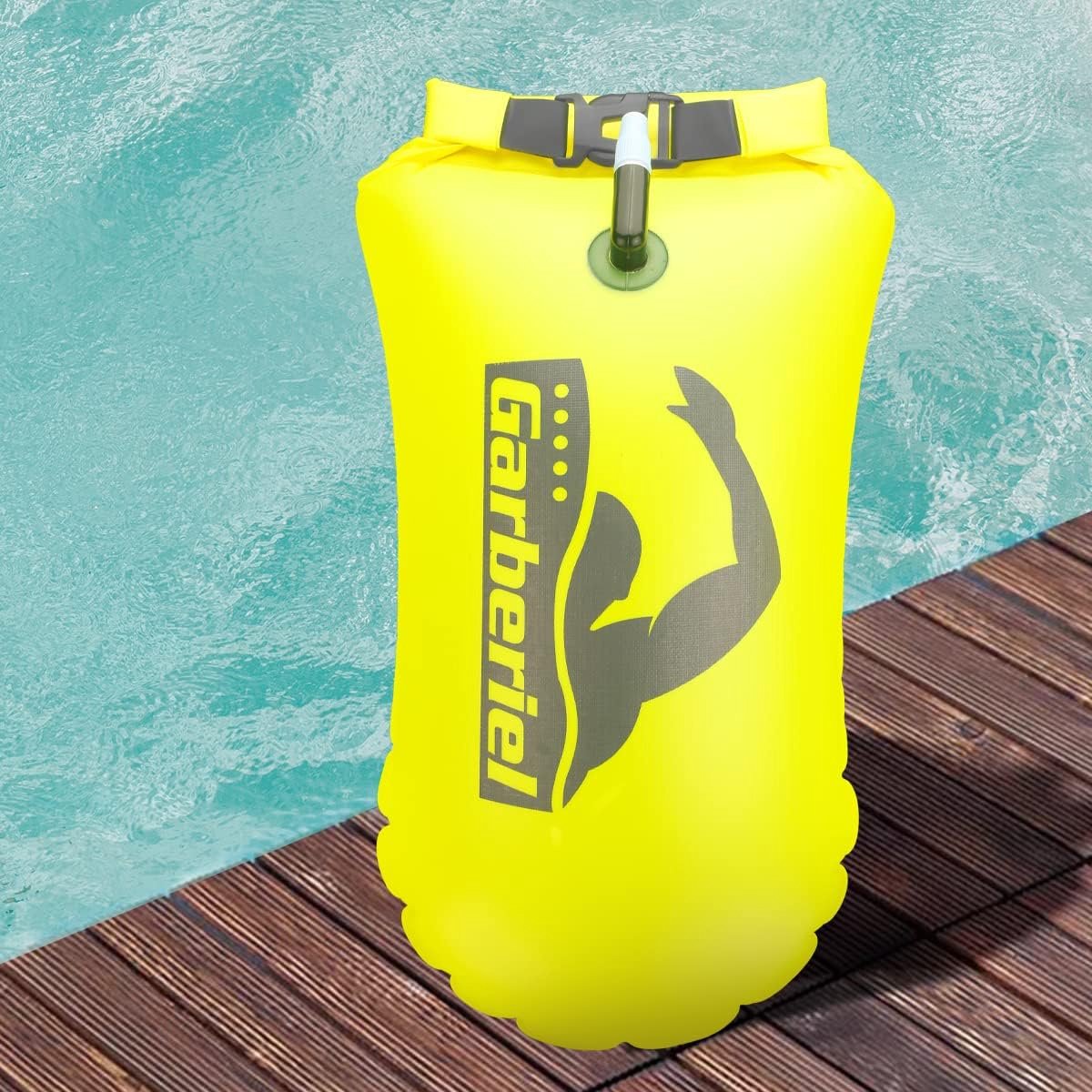 Premium zwemboei met droogtas, 20 l, zwemboei voor triatleten, watersport en watersport, goed zicht voor het opbergen van waardevolle spullen
