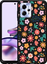 Cazy Hoesje Zwart geschikt voor Motorola Moto G13 4G Always have flowers