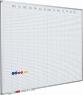 Whiteboard Deluxe - Geëmailleerd staal - Incl. maand/dag/cijferstroken - Weekplanner - Maandplanner - Jaarplanner - Magnetisch - Wit - Engels - 90x120cm