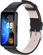 Leer Smartwatch bandje - Geschikt voor Huawei Band 8 / Huawei Band 9 leren bandje - zwart - Strap-it Horlogeband / Polsband / Armband