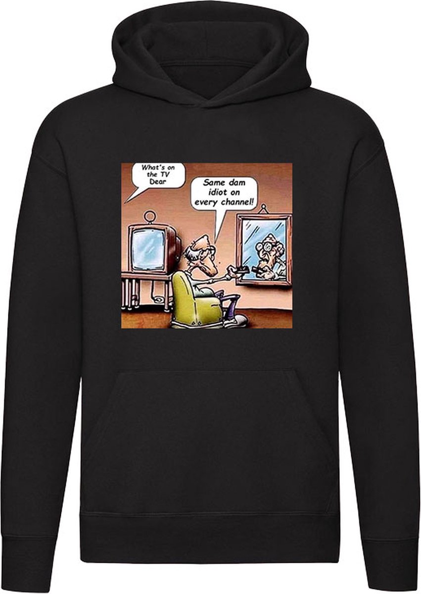 Grappige Hoodie - tv kijken - opa - bejaard - idioot - spiegel - trui - sweater - capuchon