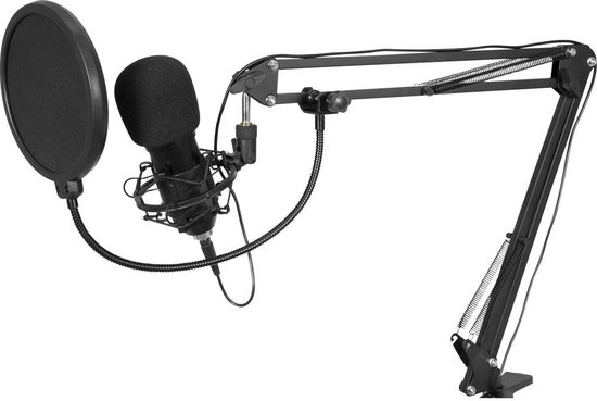 USB Microfoon voor PC met Arm - OMNITRONIC BMS-1C - microfoons usb met pop filter - statief met boom (microfoonstandaard) - mic met houder microfoonstatief computer en laptop - Omnitronic