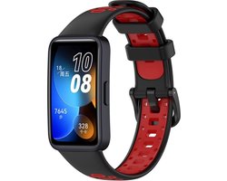 Siliconen Smartwatch bandje - Geschikt voor Huawei Band 8/9/10 sport bandje - zwart/rood - Strap-it Horlogeband / Polsband / Armband - Huawei Band 8