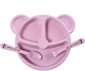 Baby Servies - Vakjesbord - Kinder Bestek - Vork - Lepel - Oefenbestek - Roze - Tarwestro - Duurzaam
