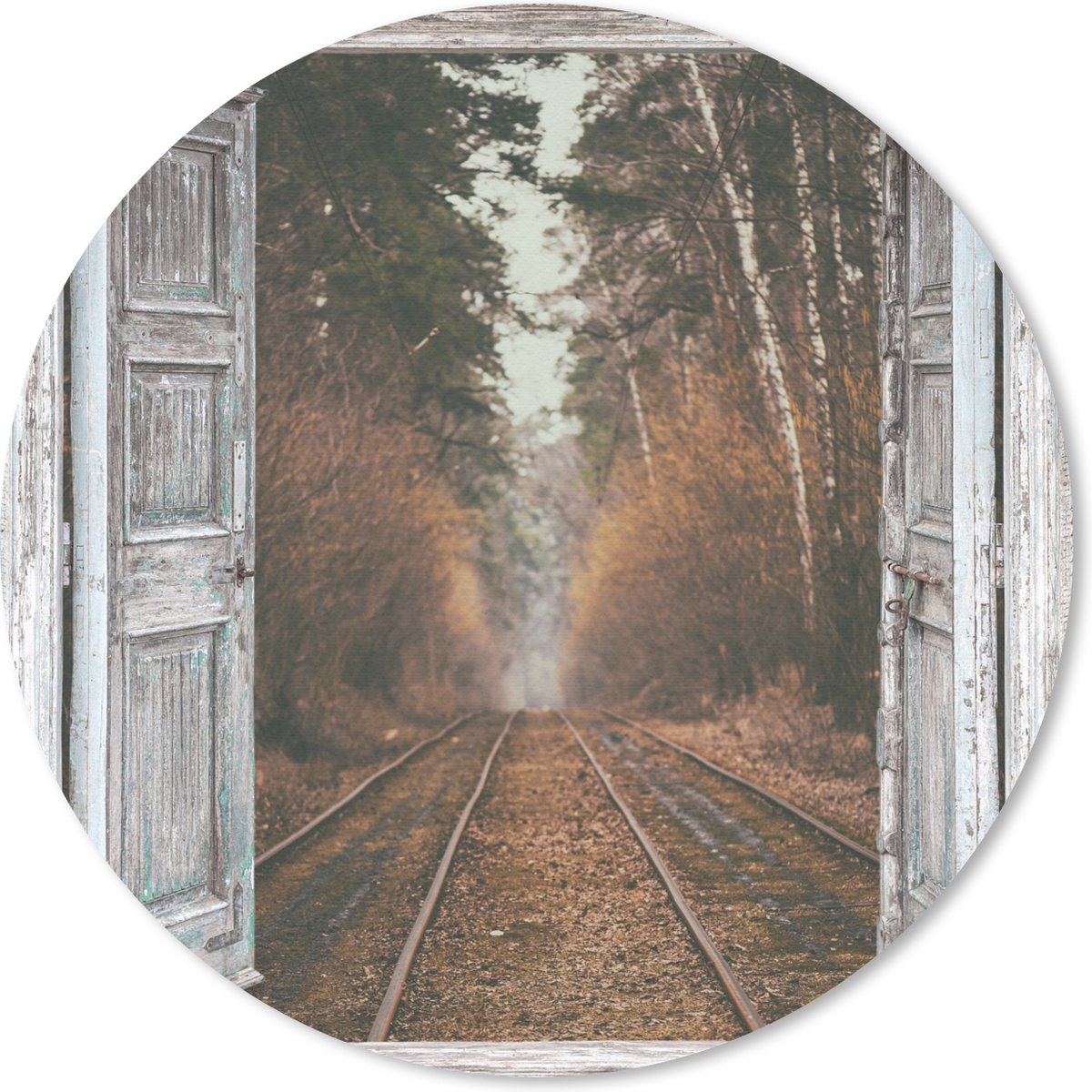 Muismat rond 20x20 cm - Mousepad Treinrails - Herfst - Doorkijk - Bos - Ronde muismatten