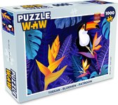 Puzzel Jungle - Toekan - Bloemen - Planten - Kinderen - Paars - Dieren - Legpuzzel - Puzzel 1000 stukjes volwassenen