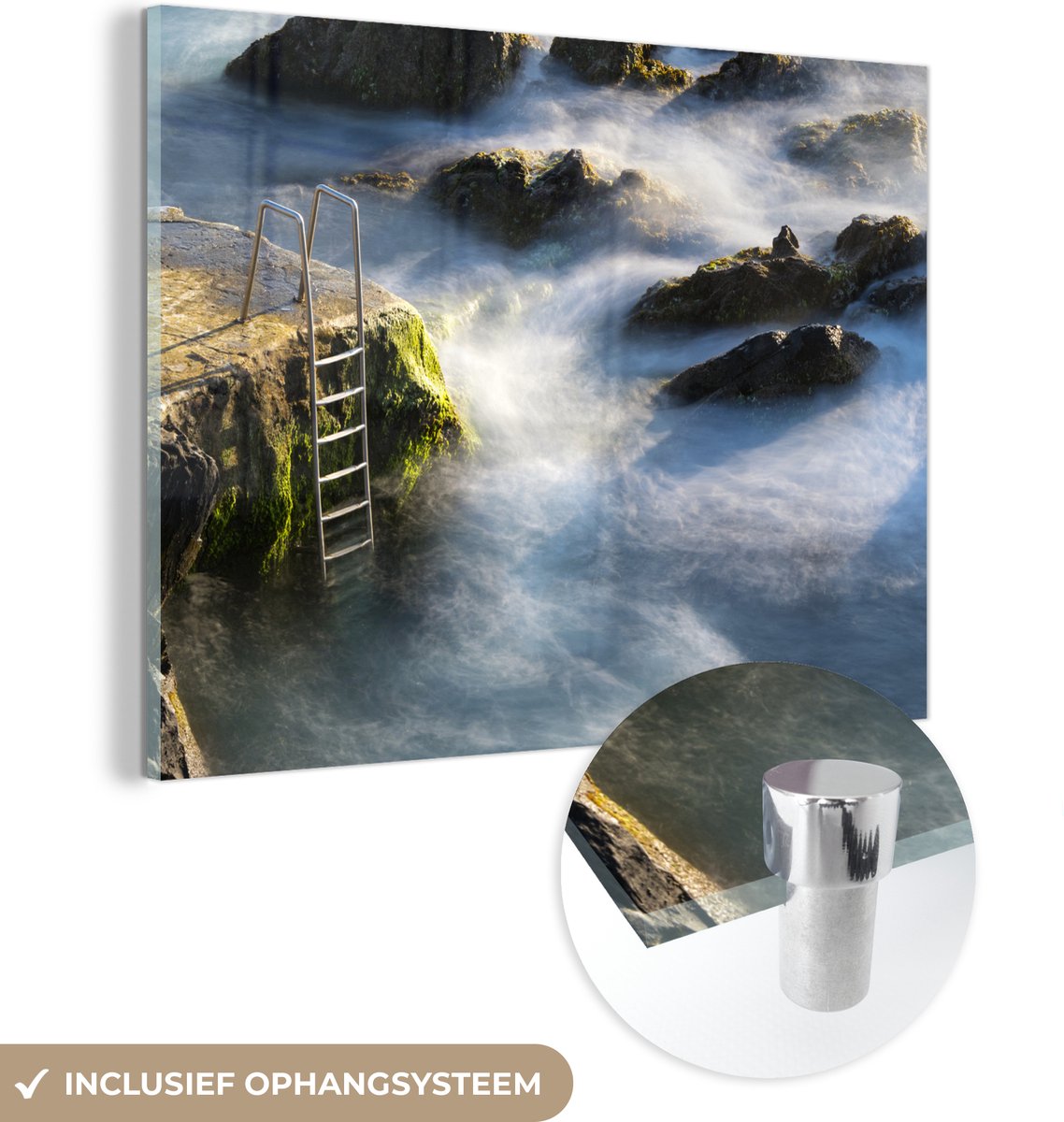 ® Glasschilderij 80x60 cm - Schilderij acrylglas - Een natuurlijk warmwaterbad op de Azore