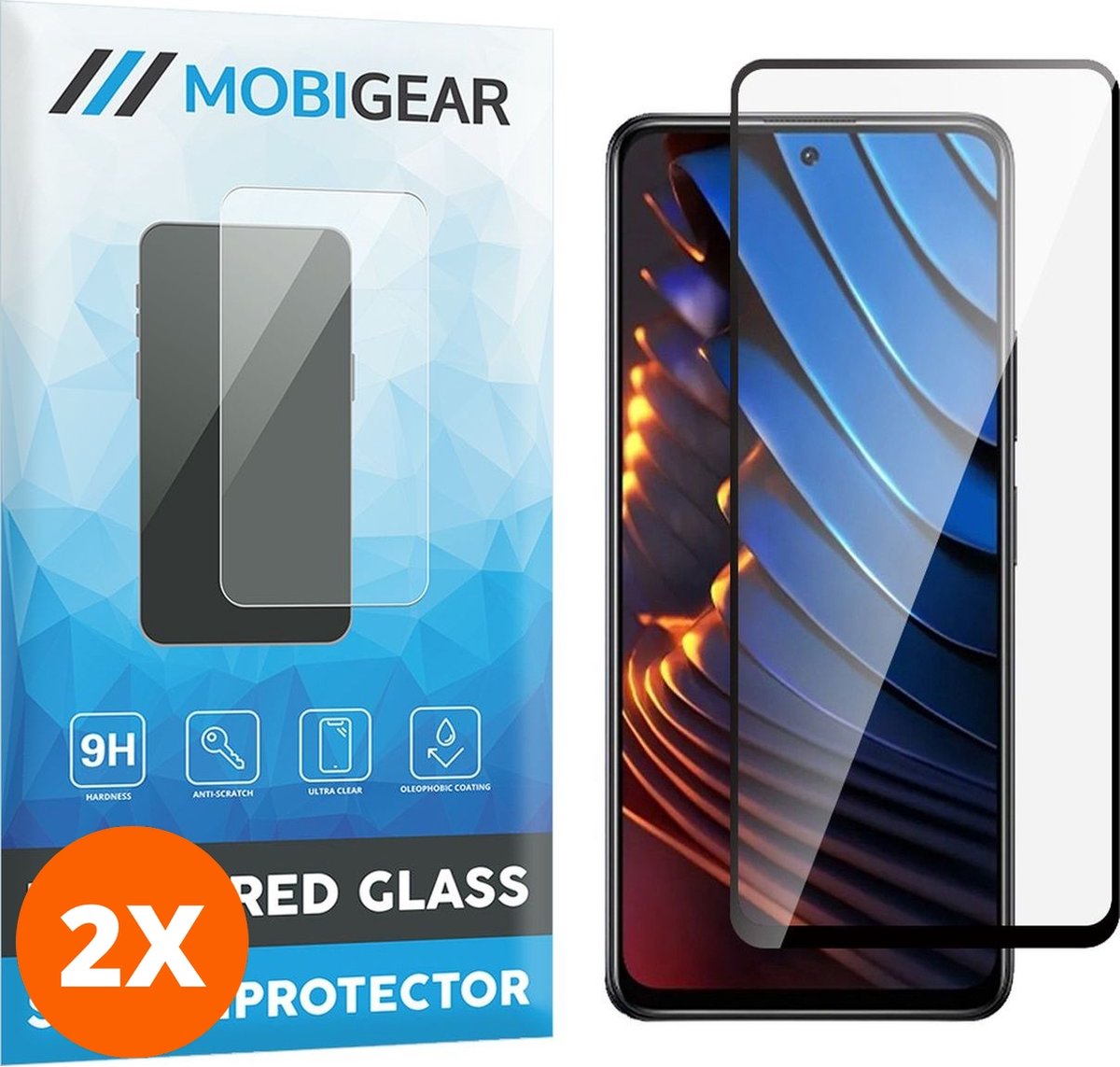 Mobigear Screenprotector geschikt voor POCO X3 GT Glazen | Mobigear Premium Screenprotector - Case Friendly - Zwart (2-Pack)