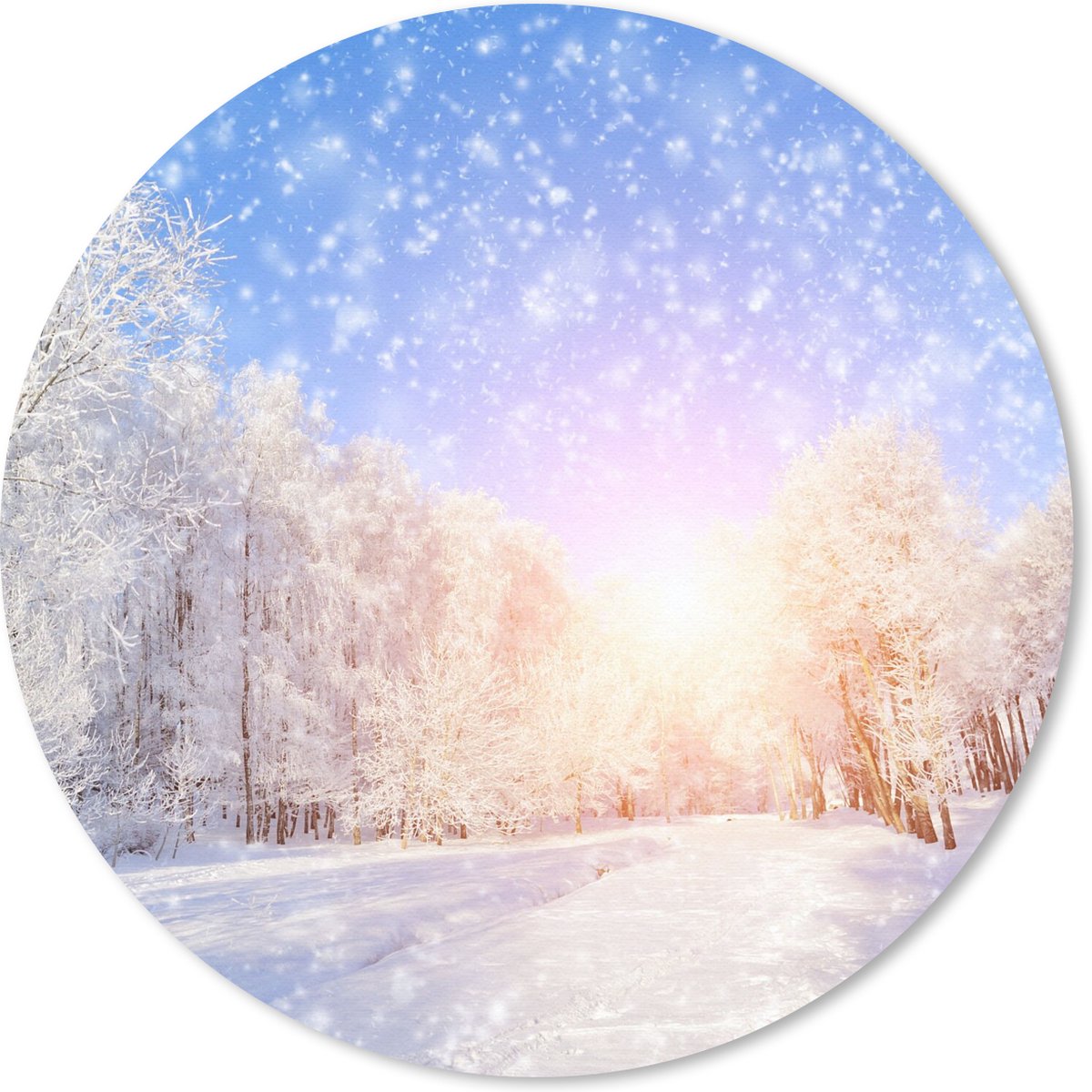 Muismat rond 30x30 cm - Mousepad Sneeuw - Zon - Winter - Ronde muismatten