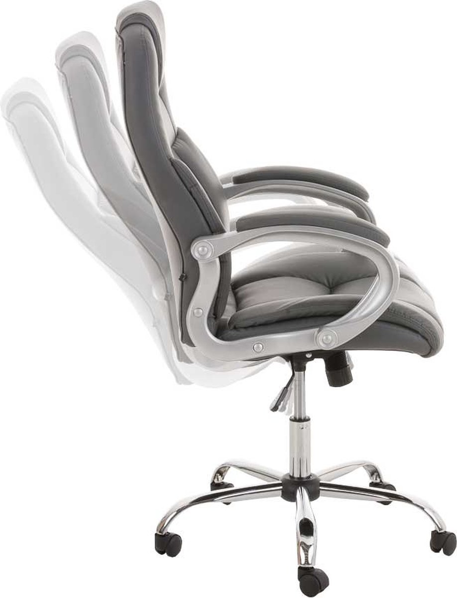 Bureaustoel Deluxe Lando - Grijs - Op wielen - Kunstleer - Ergonomische bureaustoel - Voor volwassenen - In hoogte verstelbaar 47-56cm