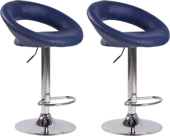 Luxe barkruk Dupa - Blauw chroom - Set van 2 - Zithoogte 60-81 cm - In hoogte verstelbaar - Voor keuken en bar - Met rugleuning - Ergonomisch - Barstoelen leer