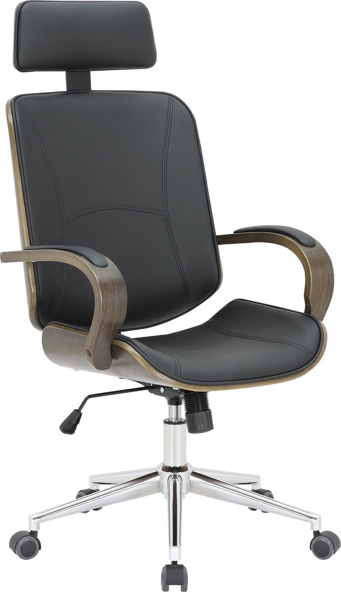 Ergonomische Bureaustoel Berly - Lange Rugleuning - Zwart - Zithoogte 45-55cm - Kunstleer - Op Wieltjes - Voor Volwassenen