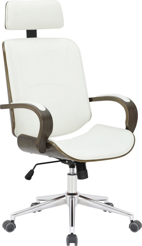 Ergonomische Bureaustoel Berly - Lange Rugleuning - Wit - Zithoogte 45-55cm - Kunstleer - Op Wieltjes - Voor Volwassenen