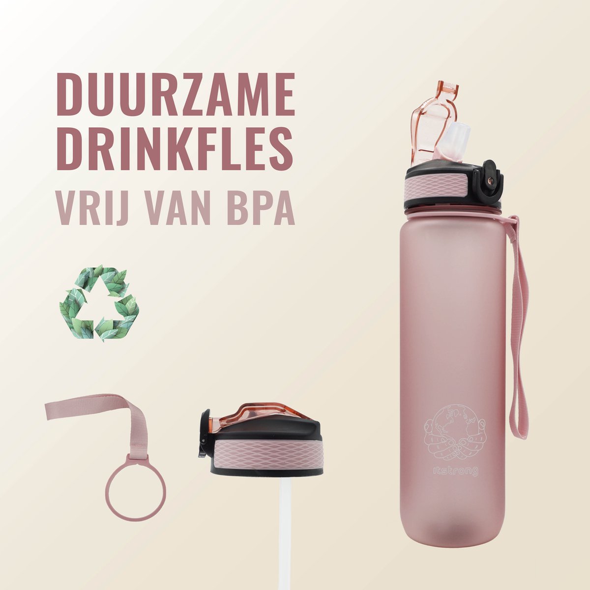 ItStrong Drinkfles Met Rietje Voor Volwassenen Kinderen ItStrong Drinkfles Met Rietje Voor Volwassenen Kinderen