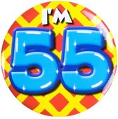 Button 55 Jaar - Button met speld (55mm) - Leeftijd badge - 55 Jaar versiering - Accessoires - Rozet I'm 55 - Verjaardag jongen / meisje / man / vrouw - Button 55 Jaar