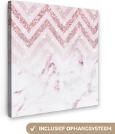 Canvas Schilderij Marmer - Patroon - Roze - 50x50 cm - Wanddecoratie