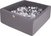 Vierkante ballenbak incl. 400 bollen - 110x110x40 cm - Donkergrijs - Parelwit, Zilver, Transparant