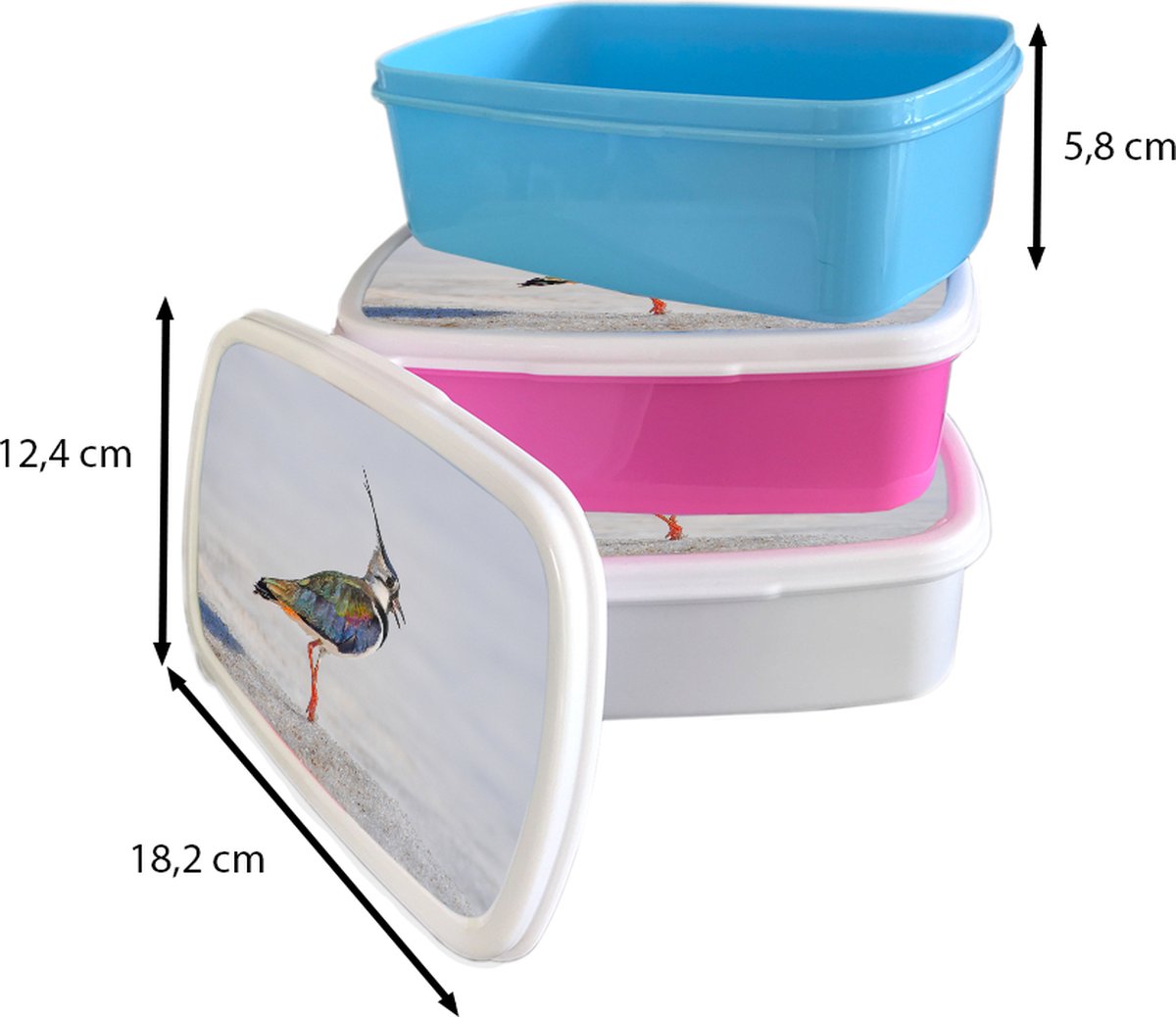 Broodtrommel Wit - Lunchbox - Brooddoos - Vogel - Dieren - Zand - Kievit - 18x12x6 cm - Volwassenen