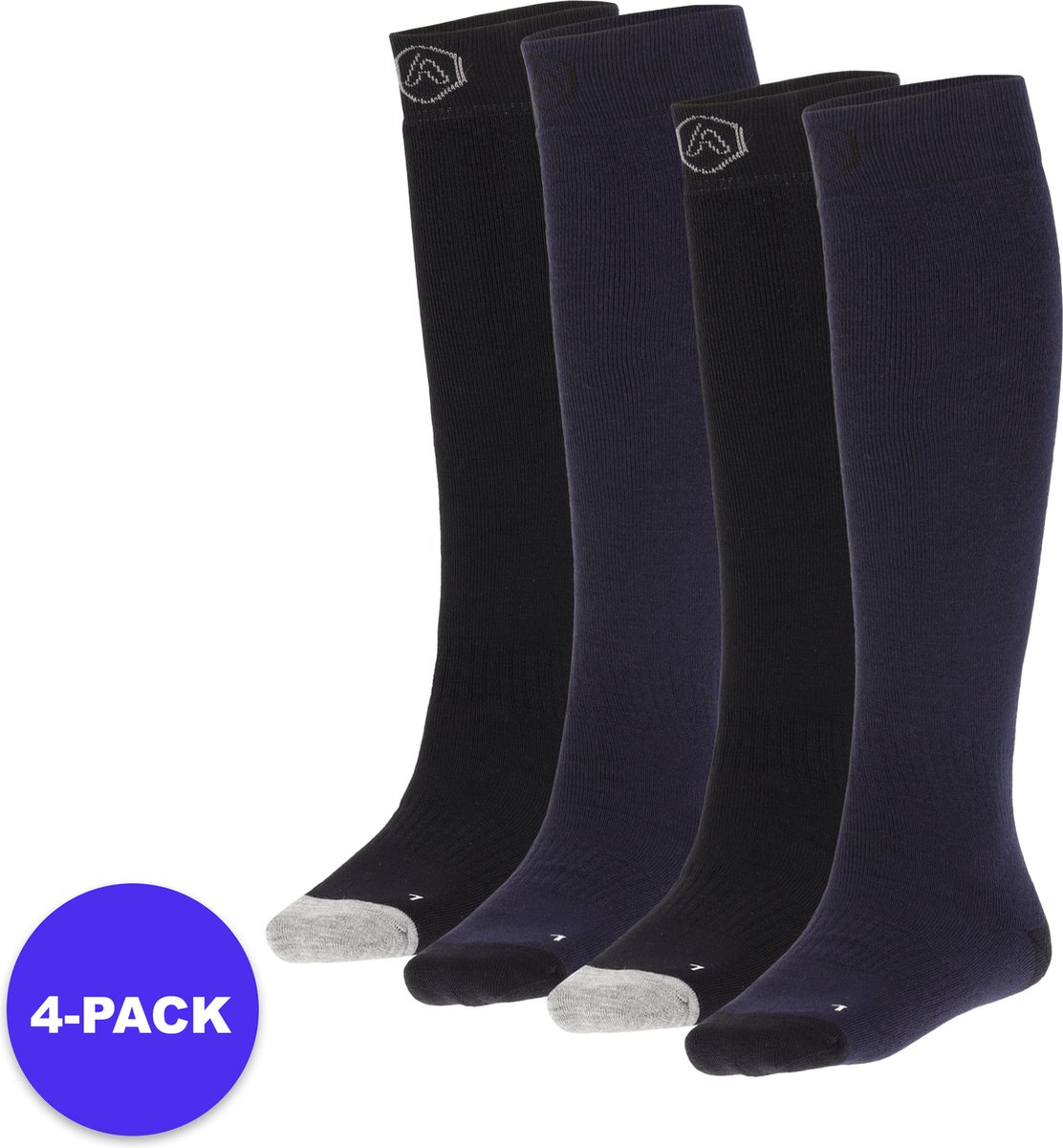 Apollo Skisokken kind Plain Unisex – 31/34 4-Pack Voordeelpakket Blauw