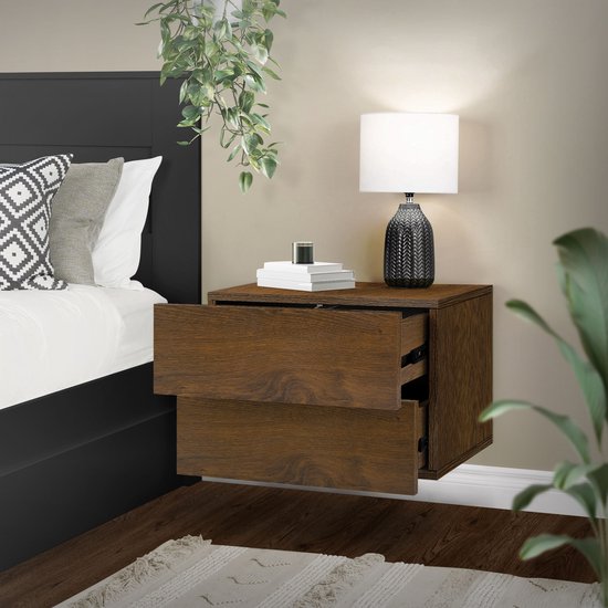 ML-Design 2-delige set nachtkastje hangend met 2 laden, walnoot, 42x29x30cm, afgeleide houtproducten, zwevend nachtkastje, wandmodel, ladekastje wandmodel nachtkastje wandmodel